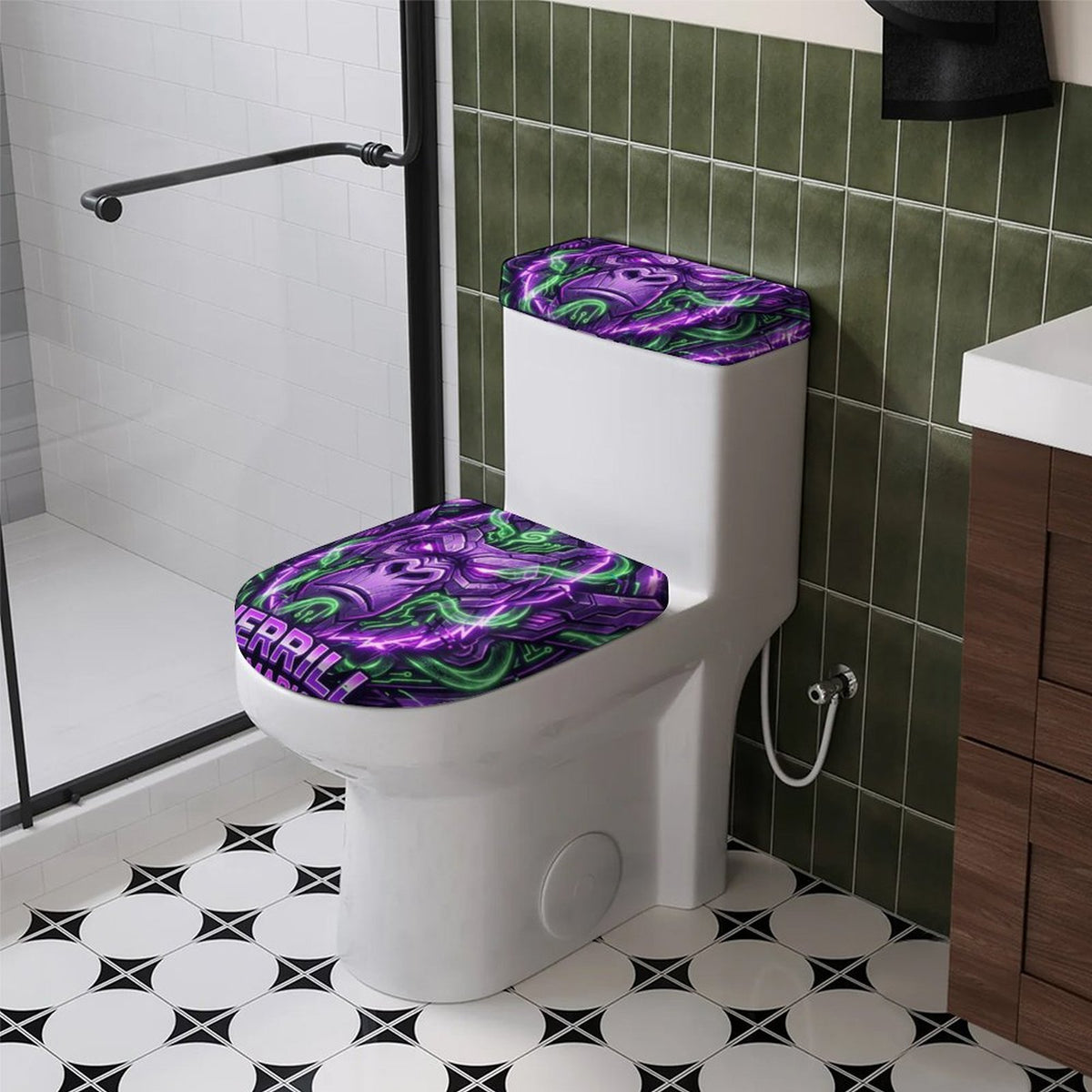 Guerrilla The Market – Cyber Gorilla 2-Piece Toilet Cover Set | Purple & Neon Green