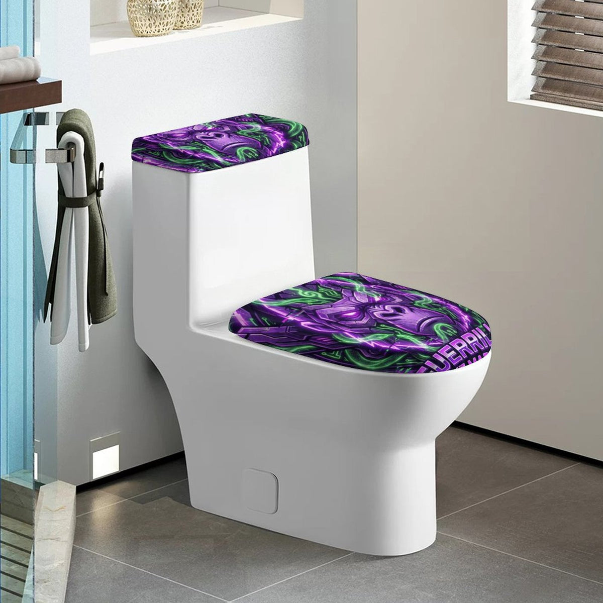 Guerrilla The Market – Cyber Gorilla 2-Piece Toilet Cover Set | Purple & Neon Green