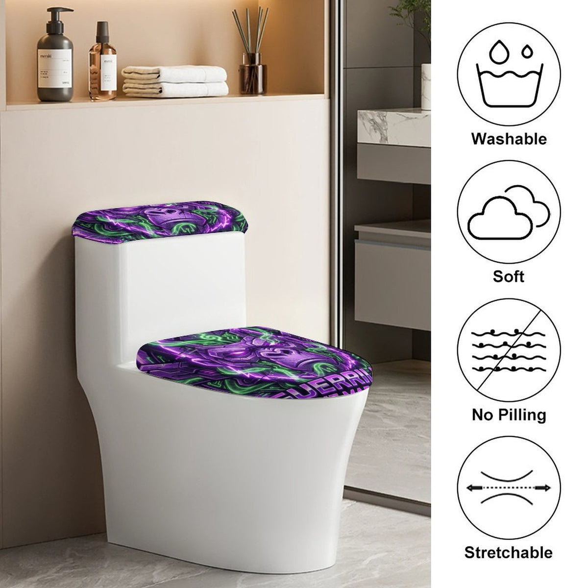 Guerrilla The Market – Cyber Gorilla 2-Piece Toilet Cover Set | Purple & Neon Green