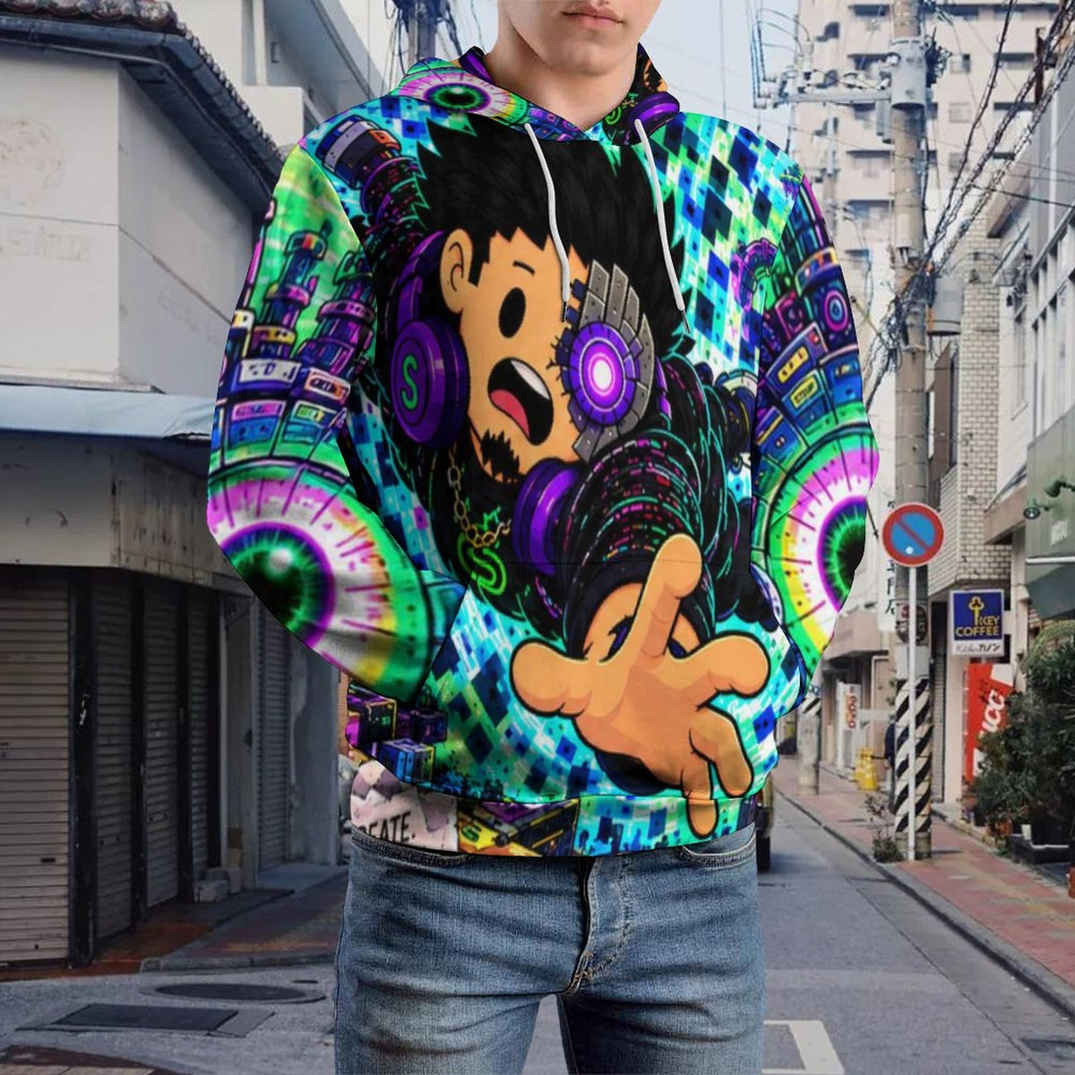 Guerrilla the Market — Wear the Frequency All-Over Print Hoodie